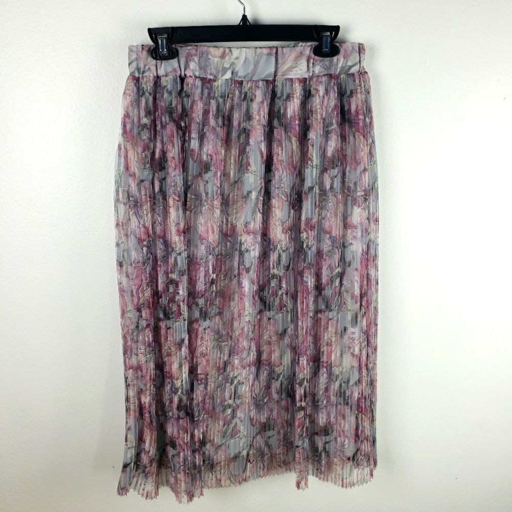 Women's Vintage Purple Pastel Fanned Floral Midi Fair Lady Skirt Size 8P - Picture 1 of 6
